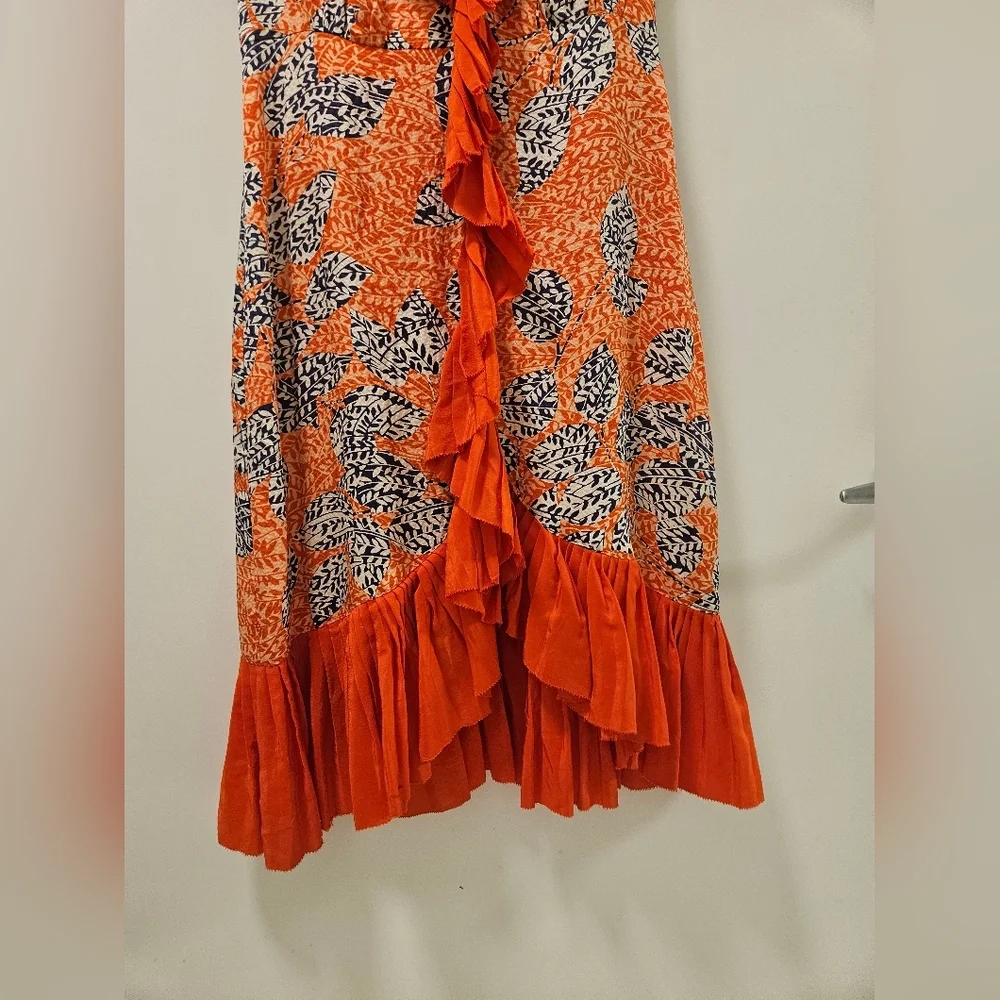 Tory Burch Janetta Silk Ruffle Pleated Dress,Mermaid Hem Size 0 - Picture 3 of 11